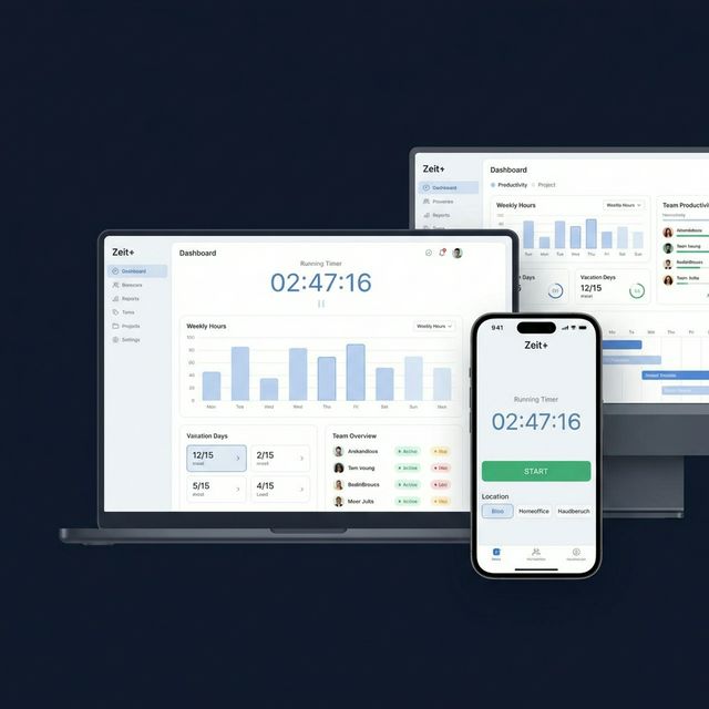 Zeit+ Arbeitszeit-App – Timer mit Start-Button