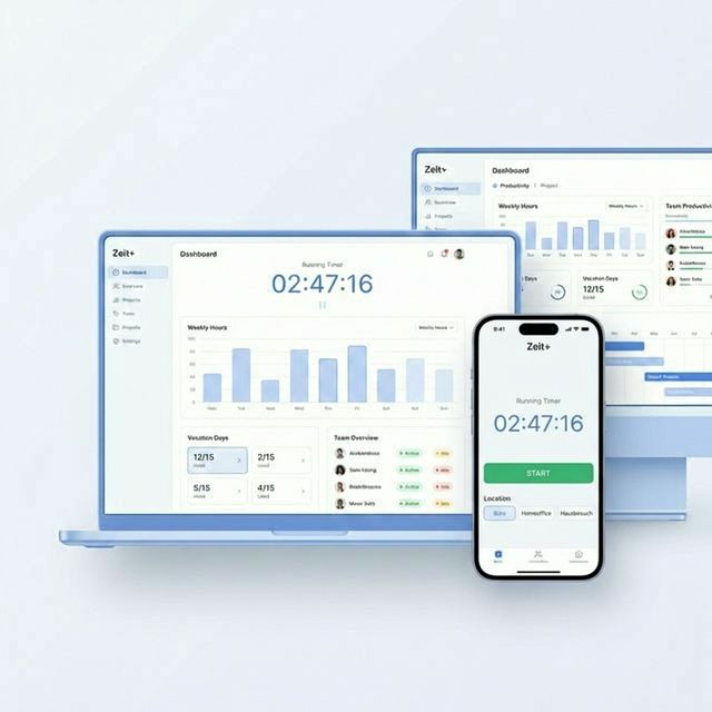 Zeit+ Arbeitszeit-App – Timer mit Start-Button